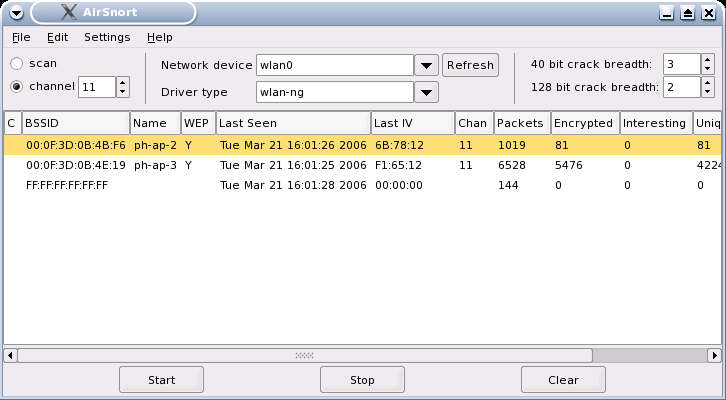 81 Figura 6.2: Kismet Esistono alcuni tool, come airsnort (figura 6.3), che consentono di decifrare agevolmente la chiave wep. Figura 6.3: Airsnort 6.1.2 Utilizzando WPA e 802.