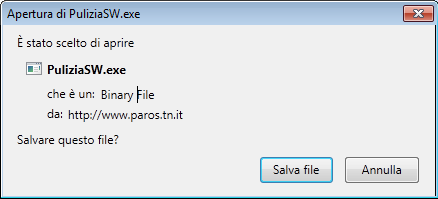 Figura 2 A seconda del browser utilizzato (Mozilla Firefox o Internet Explorer) sarà proposto lo scarico in locale con la voce Salva file/salva