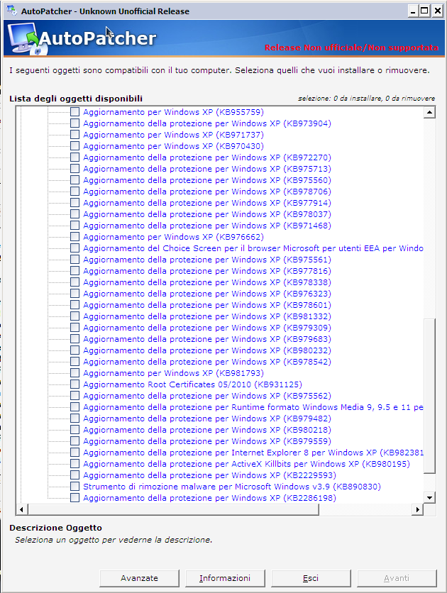 Dopo il riavvio del sistema e il nuovo riavvio del programma autopatcher.