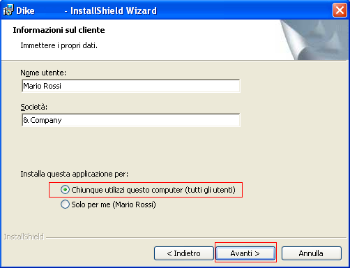 Illustrazione 1: Installazione per tutti gli utenti del computer su Sistema Operativo Windows VISTA collegarsi al sistema con i privilegi di amministratore.