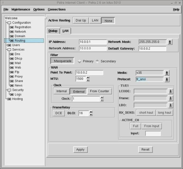 3. selezionare LAN nella sezione Active Routing, nella parte superiore del pannello.