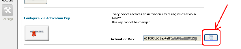 Nella finestra di Setup, compare l Activation Key, generato dal server Talk2M.