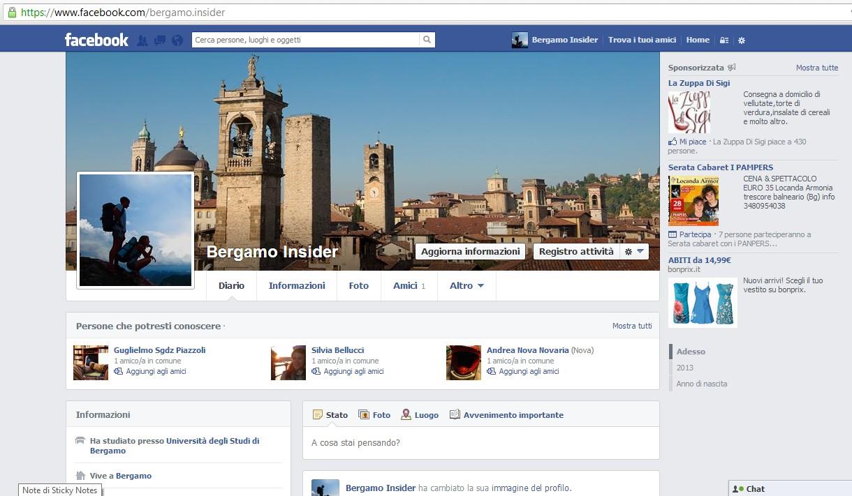 Bergamo: la pagina facebook Bergamo insider La pagina