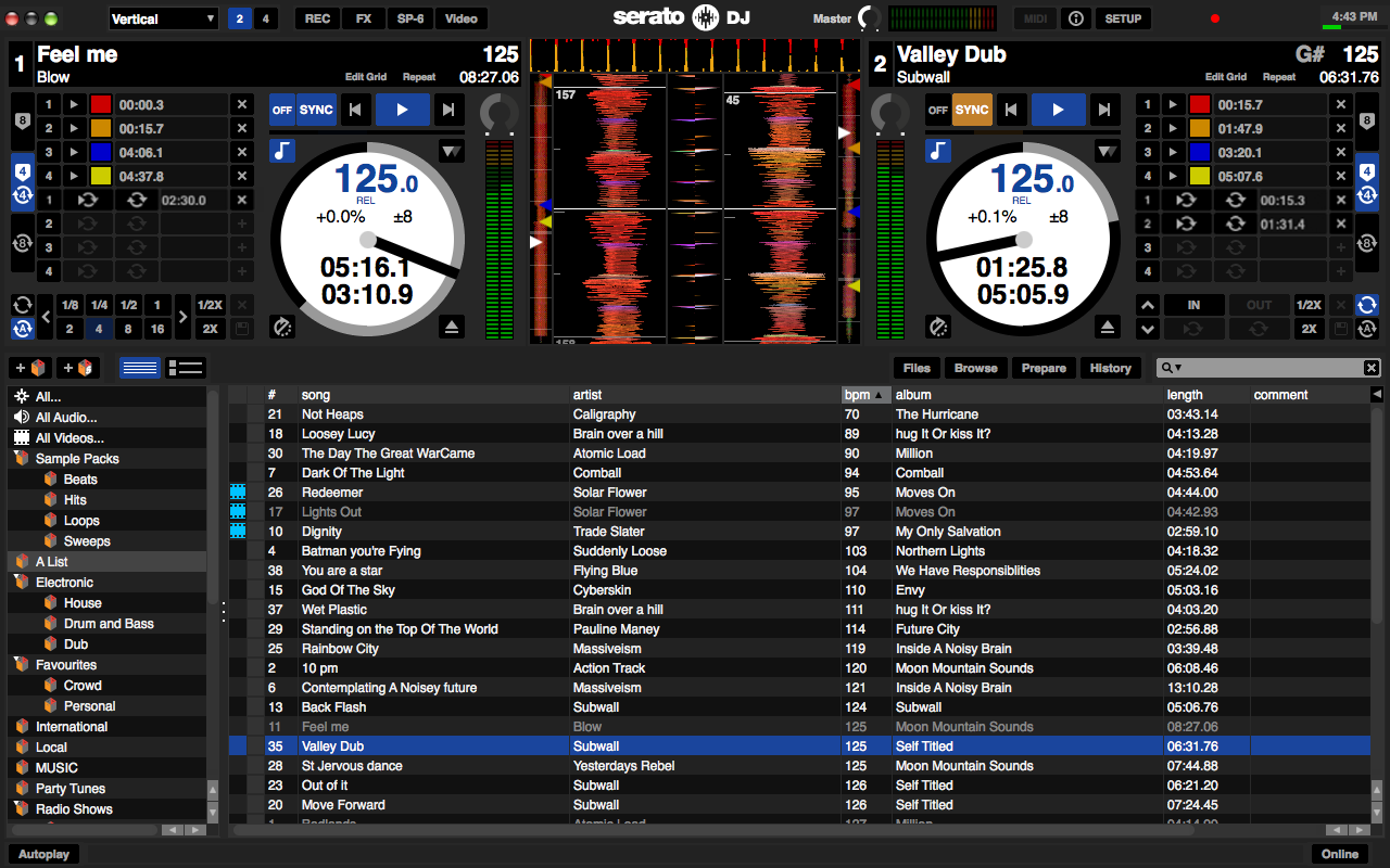 Panoramica Software La seguente tabella fornisce una panoramica della schermata principale di Serato DJ. Ogni punto verrà descritto in modo più dettagliato nelle pagine seguenti del manuale.