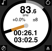 Piatto Virtuale - Virtual Deck BPM Mostra il tempo della traccia in riproduzione per battiti al minuto. Riflette le variazioni nel movimento del puntatore del tempo.