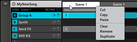 Creare una Song utilizzando le Scene Inserire ed eliminare Scene 7.2 Inserire ed eliminare Scene Hardware 1. Entra nella modalità Scene premendo il pulsante SCENE. 2.