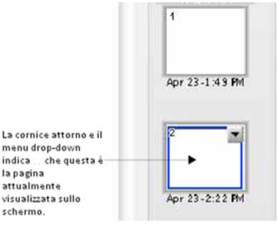 Sequenza pagine Cliccare Sequenza Pagine per visualizzare un anteprima di ogni pagina nei file Notebook, navigare in una pagina diversa o riordinare le pagine.