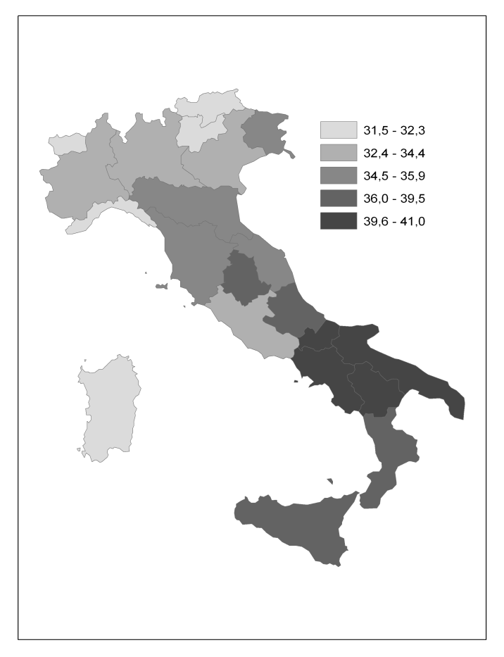 Fonte dei dati: Rapporto Osservasalute 2012 Sovrappeso ed obesita Prevalenza di persone di 18 anni ed oltre in sovrappeso (per 100) per