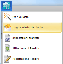 Readiris TM 14 - Guida utente La barra verrà quindi visualizzata in questo modo: Fare clic su una scheda per visualizzare le relative opzioni.