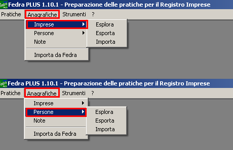 6 ANAGRAFICHE PERSONE ED IMPRESE E' possibile popolare ed implementare l'anagrafica in tre modalità: agendo sulla corrispondente voce di menu in fase di compilazione della modulistica selezionando i