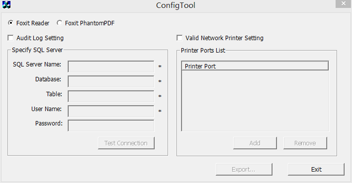 Per verificare i registri di controllo, è necessario per prima cosa scaricare uno strumento di configurazione dal sito http://cdn04.foxitsoftware.com/pub/foxit/rms/configtool/rmsconfigtool110.exe.