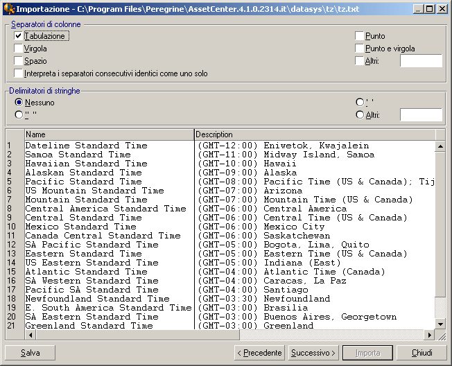 AssetCenter colonna vuota, deselezionare questa casella e utilizzare due separatori consecutivi nel file di testo.