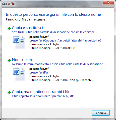 G. Pettarin - Computer Essential Modulo 1 - Nuova ECDL Questo messaggio appare ogni volta che si copia un file in una cartella che contiene già un file con lo stesso nome.