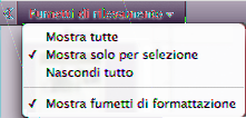 mm Per mostrare i fumetti di rilevamento alle modifiche effettuate a una sezione specifica del testo o di un oggetto, seleziona il testo o l'oggetto e scegli "Mostra solo per selezione" dal menu a