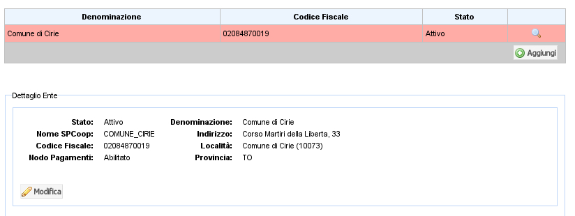 Tramite il pulsante "Aggiungi" è possibile inserire nuovi dati, mentre con Modifica si possono modificare quelli esistenti.