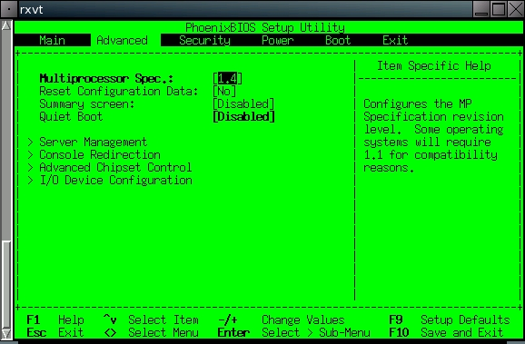 3. Boot e installazione Prima di far bootare il server per l'installazione e' consigliabile entrare nel bios del server e modificare alcuni valori che possono rendere piu' veloce/seguibile