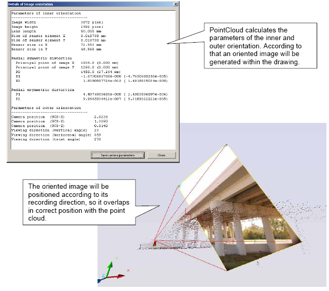 Per questo PointCloud ha supportato il lavoro con le immagini orientate già da parecchie versioni. Per l attuale versione la funzionalità è stata maggiormente implementata.