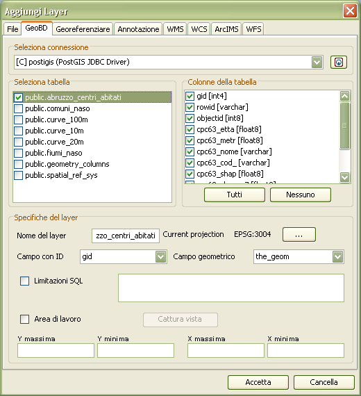 Il comando sopra indicato genera uno script sql che dovrà successivamente essere eseguito affinché venga creata la tabella e popolata con le relative feature.