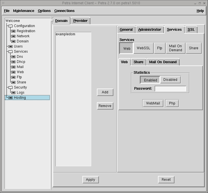 Capitolo 4. Compiti dell amministratore di Petra Hosting premere il pulsante Apply. 4.3.