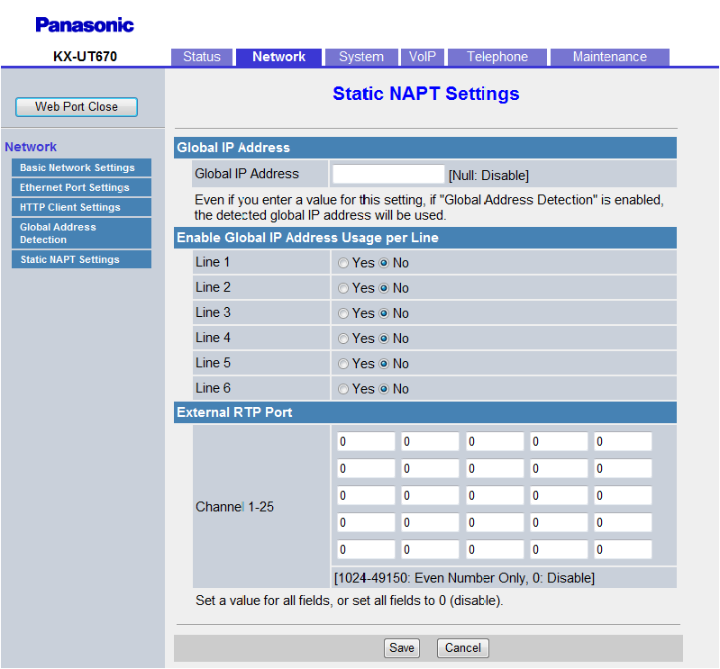 Sezione 4 Programmazione dall interfaccia utente Web 4.4.5 Static NAPT Settings In questa schermata è possibile configurare le impostazioni NAPT (Network Address Port Translation).