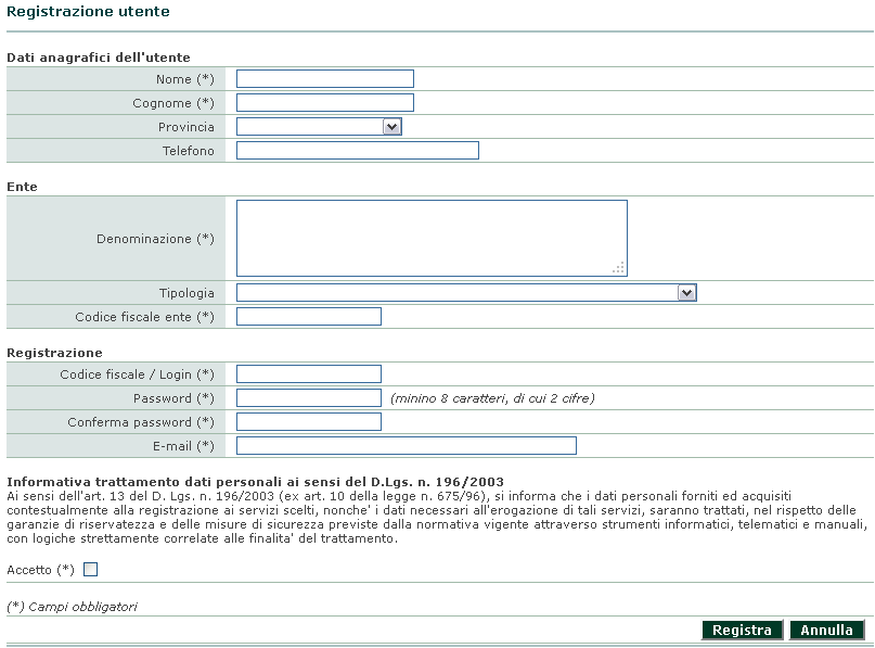 4 Login (accesso all applicazione web) Dopo aver effettuato la registrazione ogni utente accede all applicativo indicando il proprio nome utente (rappresentato dal Codice Fiscale) e la propria