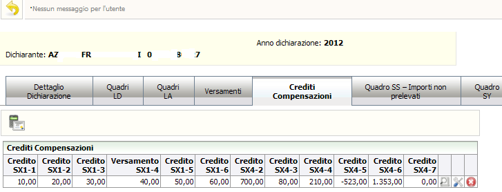 QUADRO CREDITI COMPENSAZIONI (QUADRO SX) Nella dichiarazione può essere inserita una sola riga di crediti compensazioni (il quadro SX e unico) anche in presenza di sostituti estinti.