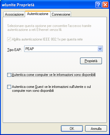 Assicurarsi che siano impostati i seguenti valori: Autenticazione di rete: Crittografia dati: WPA TKIP Nell ipotesi in cui siano diversi provvedere a modificarli