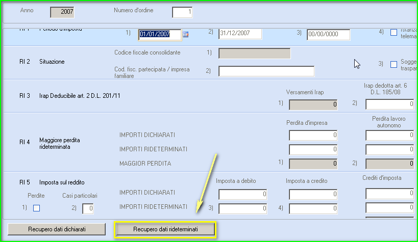 6. Recupero DATI RIDETERMINATI Nota Salvatempo 0038 Istanza di Rimborso IRAP DL201/2011 69. Adempimenti storici 06. Rimborso IRAP DL 201/11 01.