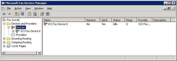 Schermata 25 - Il 3CX Fax driver installato 8. Clicca finito. Il Fax 3CX è ora installato e configurato. Per controllare questo esegui Microsoft Fax Service Manager.