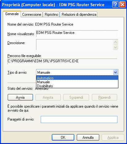 Selezionare come Tipo di avvio l opzione Automatico. Spostarsi sul tab Connessione.