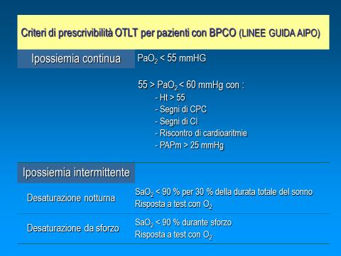 progressivamente crescenti di ossigeno fino ad ottenere una SpO2 stabile > 90% con successiva conferma emogasanalitica arteriosa che deve documentare una PaO2 > 60 mmhg (range ottimale tra 65 e 75