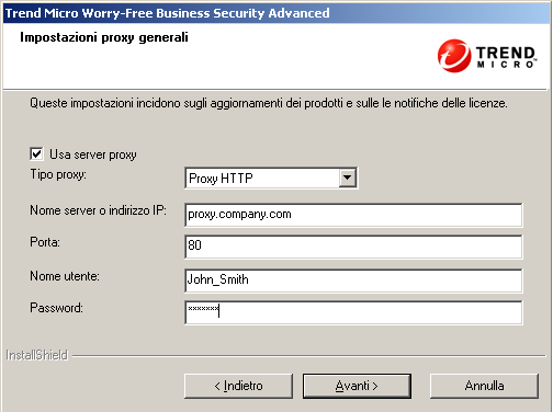 Trend Micro Worry-Free Business Security 6.0 - Guida all'installazione 10. Fare clic su Avanti. Viene visualizzata la schermata Server proxy. FIGURA 3-12.