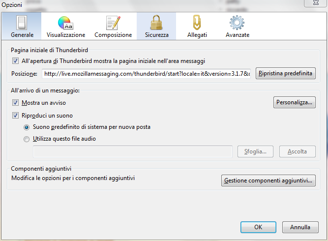 OPZIONI GENERALI Una volta terminati i processi d installazione e configurazione, Thunderbird è pronto per svolgere egregiamente il suo compito.