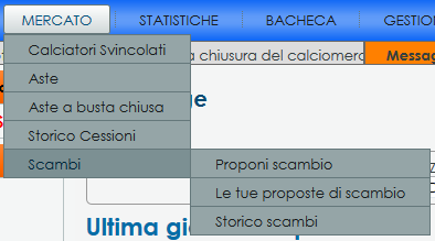 Figura 63 - Storico Cessioni Scambi tra Squadre Durante sessioni di mercato con asta in stile e-bay sarà possibile effettuare scambi di calciatori tra squadre (ovviamente se sono stati abilitati in