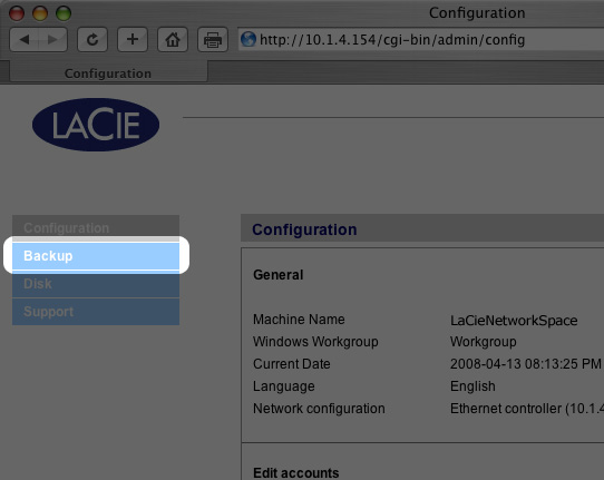 Amministrazione Guida per l'utente Pagina 25 4.3. Backup Se l'unità LaCie Network Space è collegata a un'unità disco USB esterna, è possibile effettuare backup manuali e bidirezionali dei file.