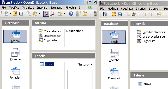 Come importare una tabella Come si può notare (vedi figura) non c'è alcun modo per importare una tabella da un'altra fonte Supponiamo di creare un altro database di nome test1.