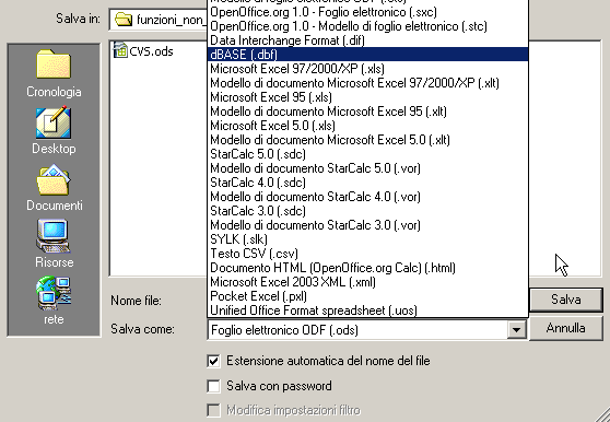 Un secondo modo potrebbe essere quello di salvare il foglio elettronico come file di dbase (dbf) Aprire,