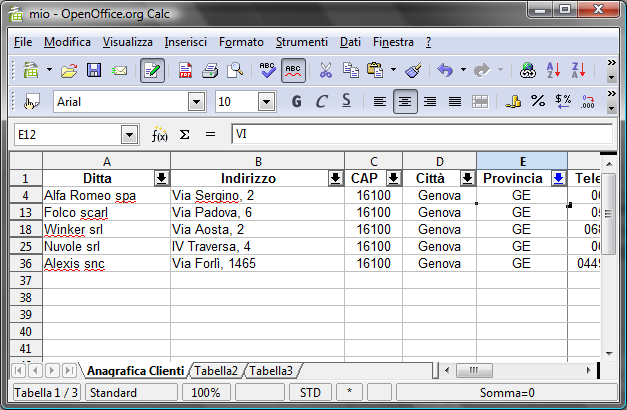 Funzioni di database Tutte le funzioni di database sono riunite dentro al menu Dati di Calc.