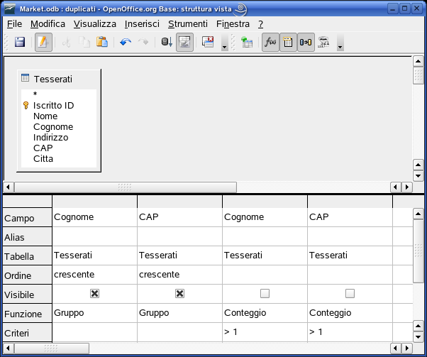 AM5 Database livello avanzato 29 Figura 5.31 Tabella di Calc (Risultato finale) AM5.3.1.6 Creare, eseguire una ricerca per mostrare i record duplicati all interno di una tabella.