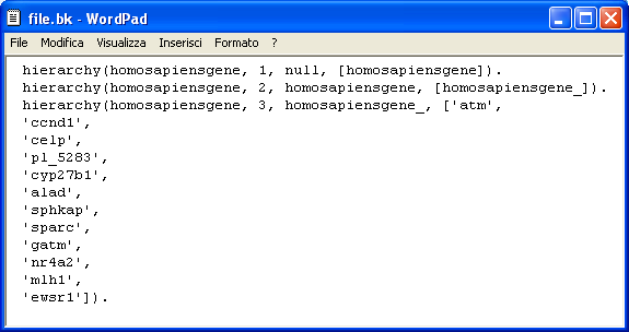 Figura 22 Il nome della gerarchia è homesapiensgene; al livello radice essa contiene un solo nodo etichettato con il nome stesso della gerarchia. Il secondo livello è fittizio.