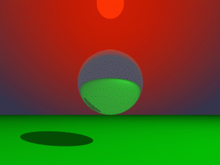 rotate -135*x plane { y, 0 pigment { color Green finish { ambient.3 diffuse.7 Fig. 176-Il sole Il gradiente e le trasformazioni del pigmento sono le stesse che abbiamo visto nel paragrafo precedente.