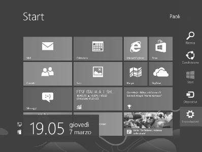 18 Parte I: Fare la conoscenza con Windows 8 Barra laterale Figura 1.13 Barra laterale Start: visualizza la schermata Start, utile quando vi trovate altrove.