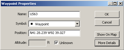 Uso di MapSource > Creazione e modifica di waypoint Creazione e modifica di waypoint Un waypoint è un punto qualsiasi della Mappa grafica archiviato nella memoria.