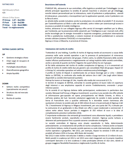 L Advisor finanziario a supporto dell emittente Studi e Analisi BOND SCREENING BOND SCREENING: Una valutazione preliminare di Classis Capital sull azienda, sui punti di