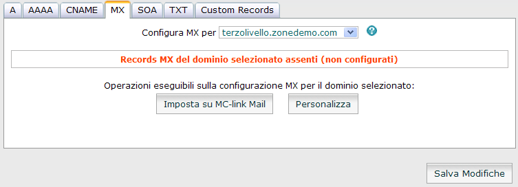 2.4.2 Impostazione dei mail exchanger Impostazione di un nuovo dominio.