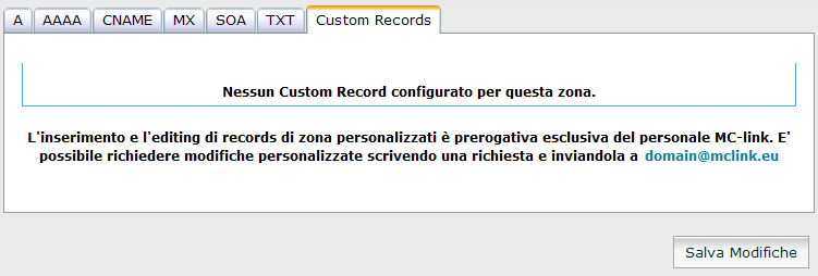 L interfaccia non ha alcuna caratteristica particolare: come nel caso generico, è possibile inserire il nome di dominio e il contenuto del record, oltre ad avere a disposizione gli elementi già