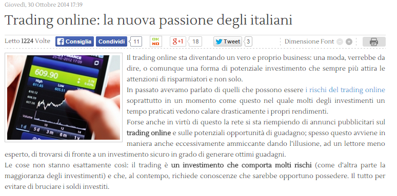 Il trading on-line dimostra che si investe in azioni on line.. http://www.laveracronaca.