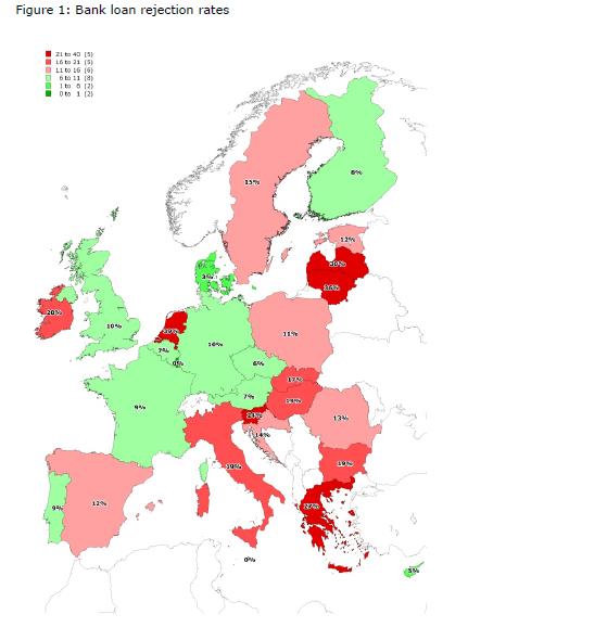 Il deleveraging colpisce naturalmente di più in Italia BANK LOAN REJECTION RATES TASSO DI NON