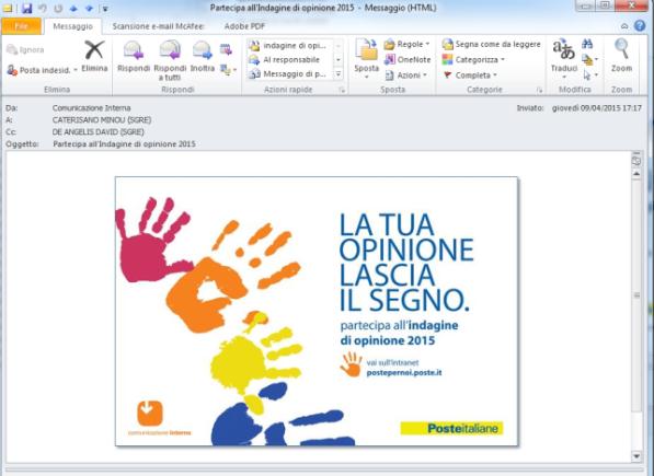 cedolino) - il 27 maggio - contenente un banner cliccabile che rimanda alla news intranet con link al questionario on line (piattaforma di Towers Watson).