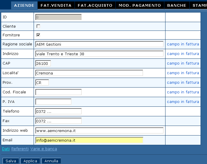 visualizzazione è per 'nome cliente' ma è possibile variarlo secondo le proprie necessità con un semplice click.